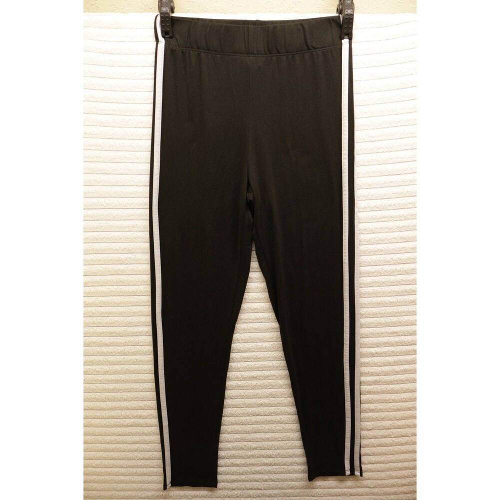 Womens Marci leggings Sz M Black W White Track Stripe Y2K Athletic Jogging Golf